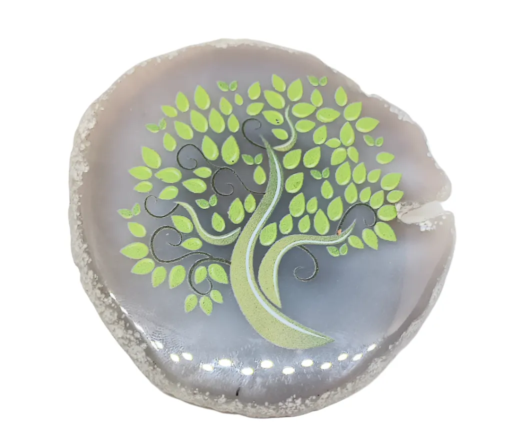 Hand Painted Tree Agate Crystal Slice