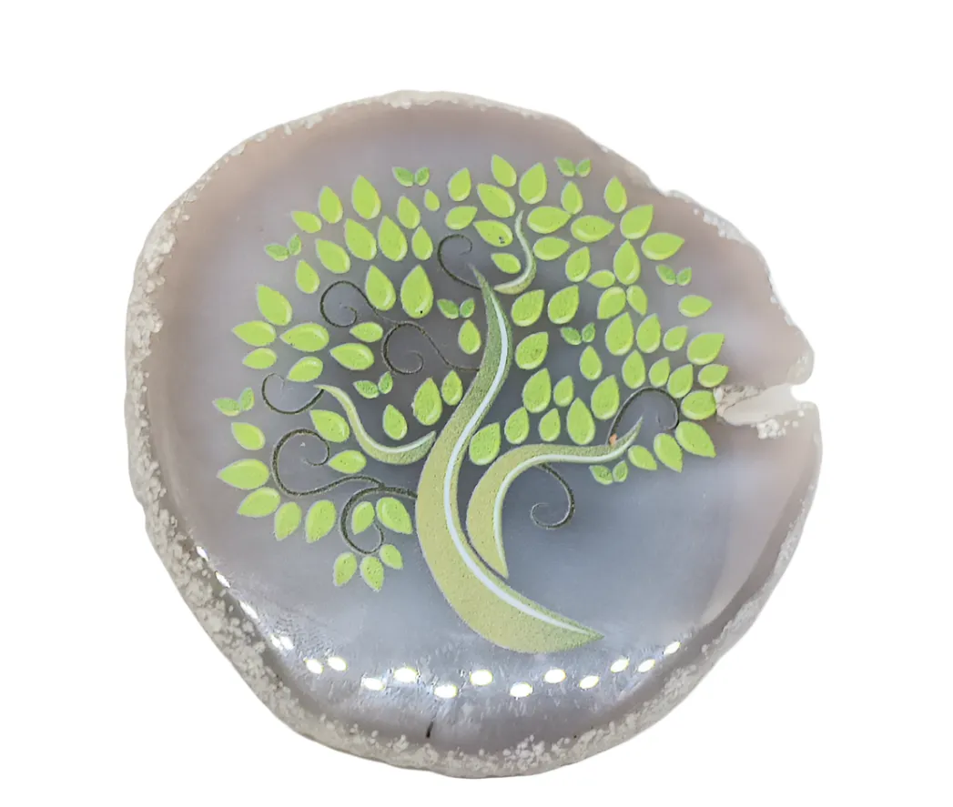 Hand Painted Tree Agate Crystal Slice