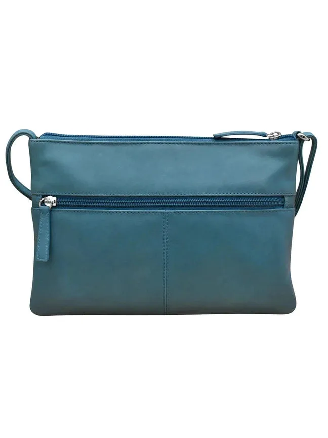 Handbag Double Zip Crossbody Bag Jeans Blue Leather RFID Blocking 6046