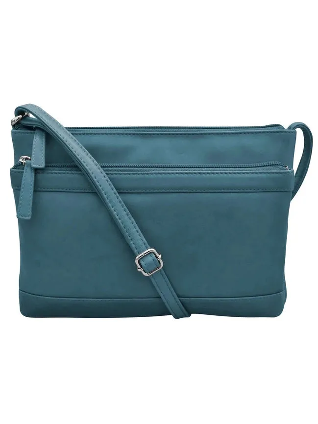 Handbag Double Zip Crossbody Bag Jeans Blue Leather RFID Blocking 6046