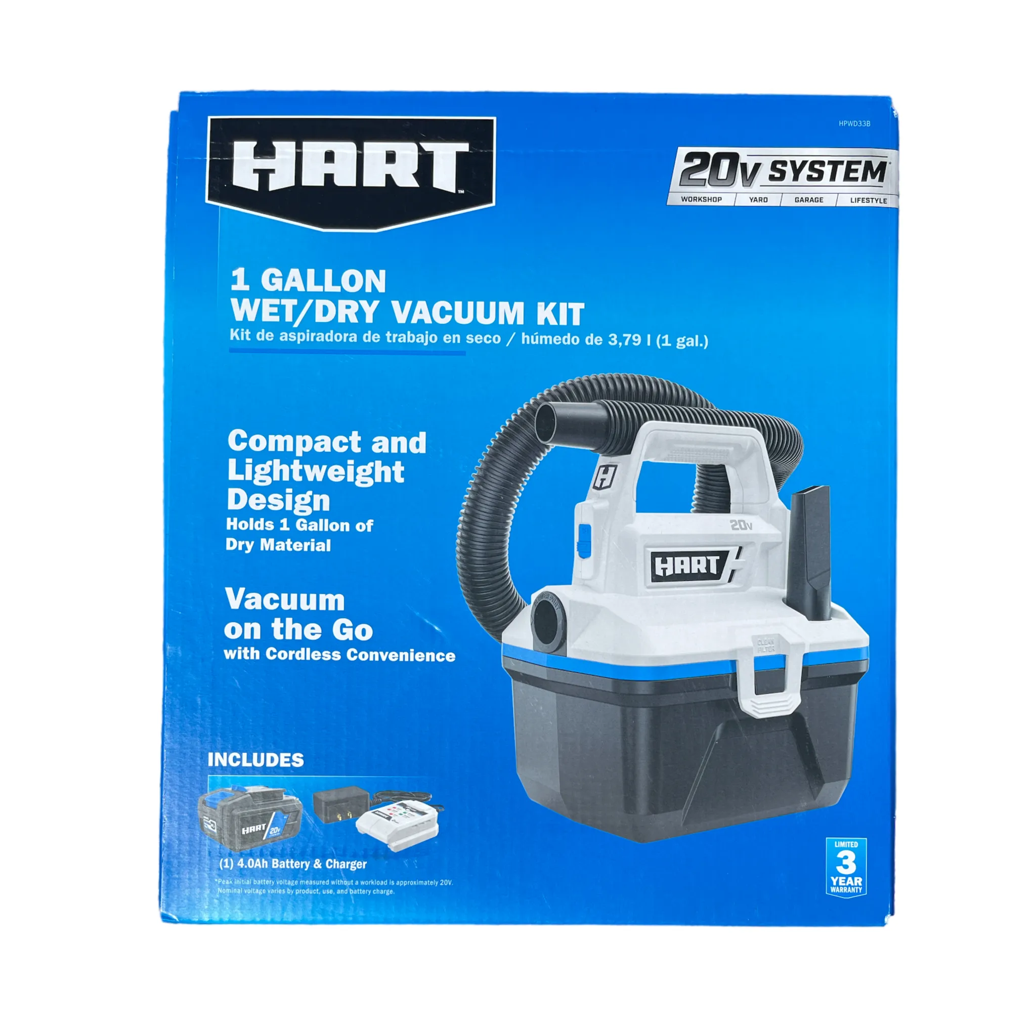 HART 20-Volt Cordless 1-Gallon Wet/Dry Vacuum Kit with 4.0 Ah Battery