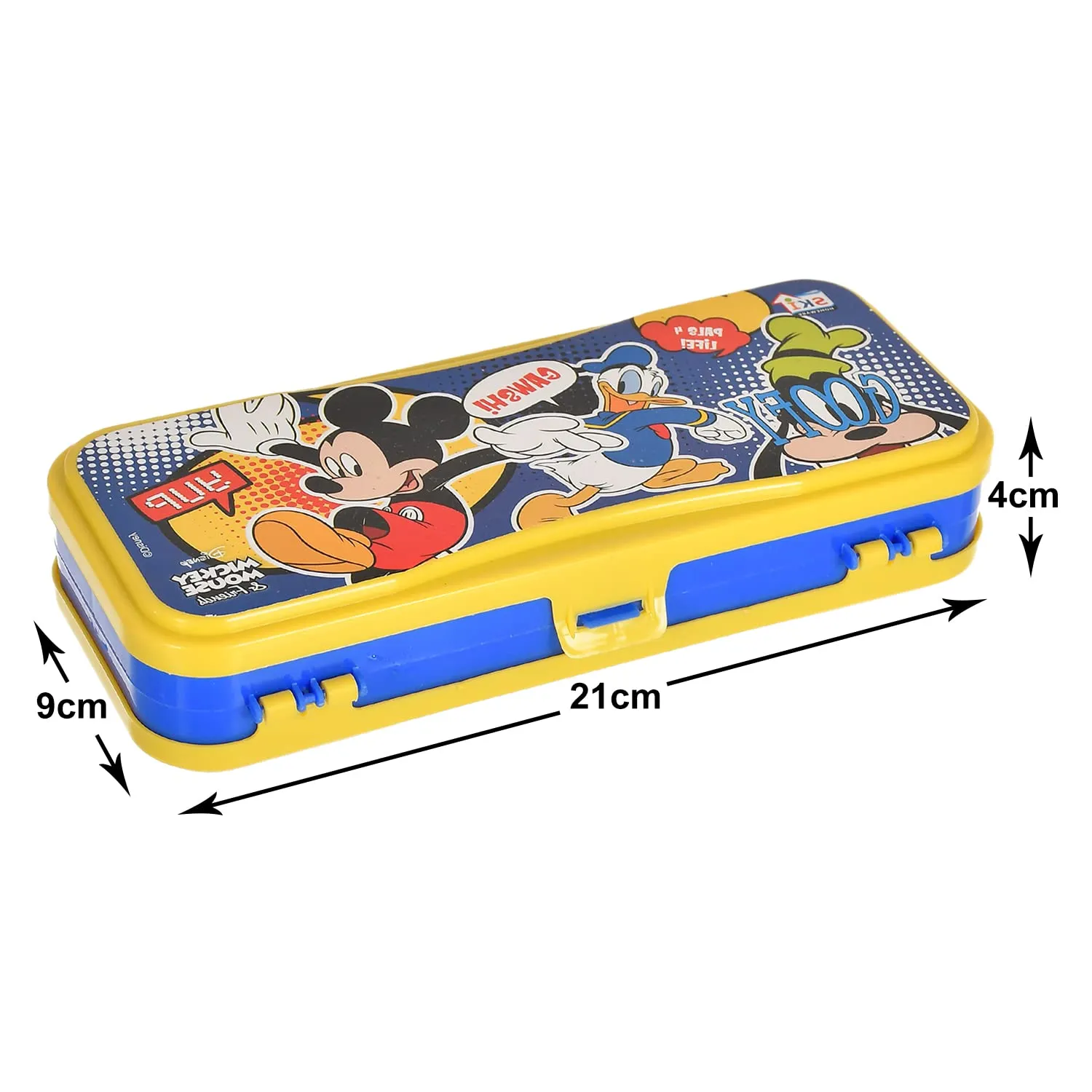 Heart Home Mickey Mouse & Friends Printed Double Sided Plastic Pencil Box, Pencil Case for School Supplies (Yellow)-50HH01276