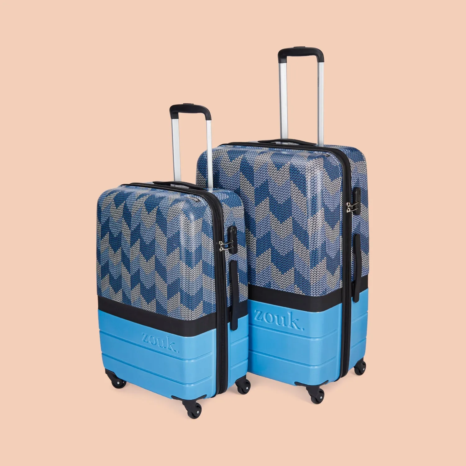 Himachal Chevron Blue Raahi Trolley Bag Combo (Medium & Large)