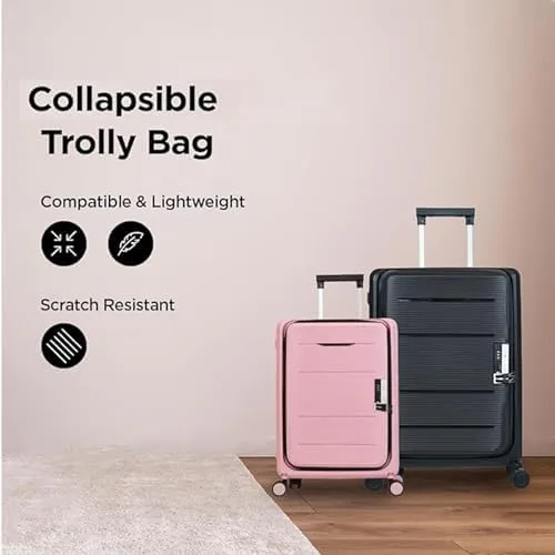 Homestic Luggage Bag | Trolley Bags for Travel | Collapsible Luggage Bag | Travelling Bag | Trolley Bags for Suitcase | Lightweight Luggage Bag | 20 Inch | Black