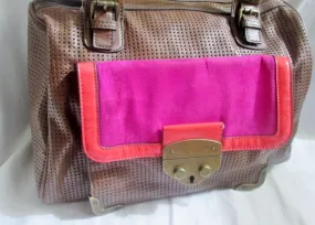 JESSICA SIMPSON Vegan Handbag Tote Shoulder Bag BROWN PINK Briefcase