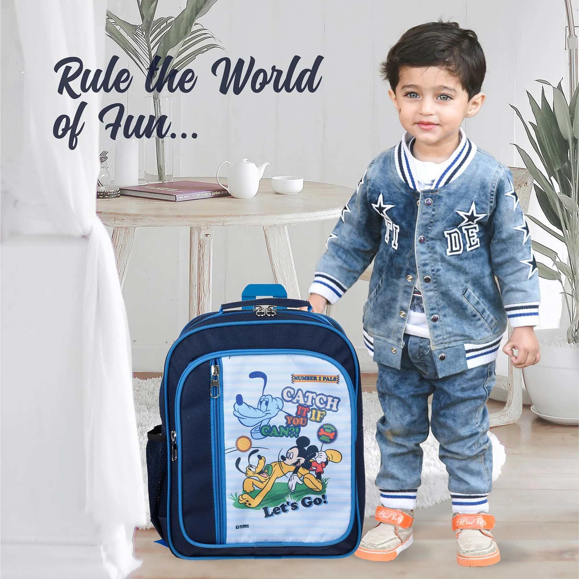 Kuber Industries Disney Mickey Catch It School Bag | Kids School Bags | Student Bookbag | School Bag for Girls & Boys | School Backpack for Kids | 4 Compartments School Bag | Navy Blue