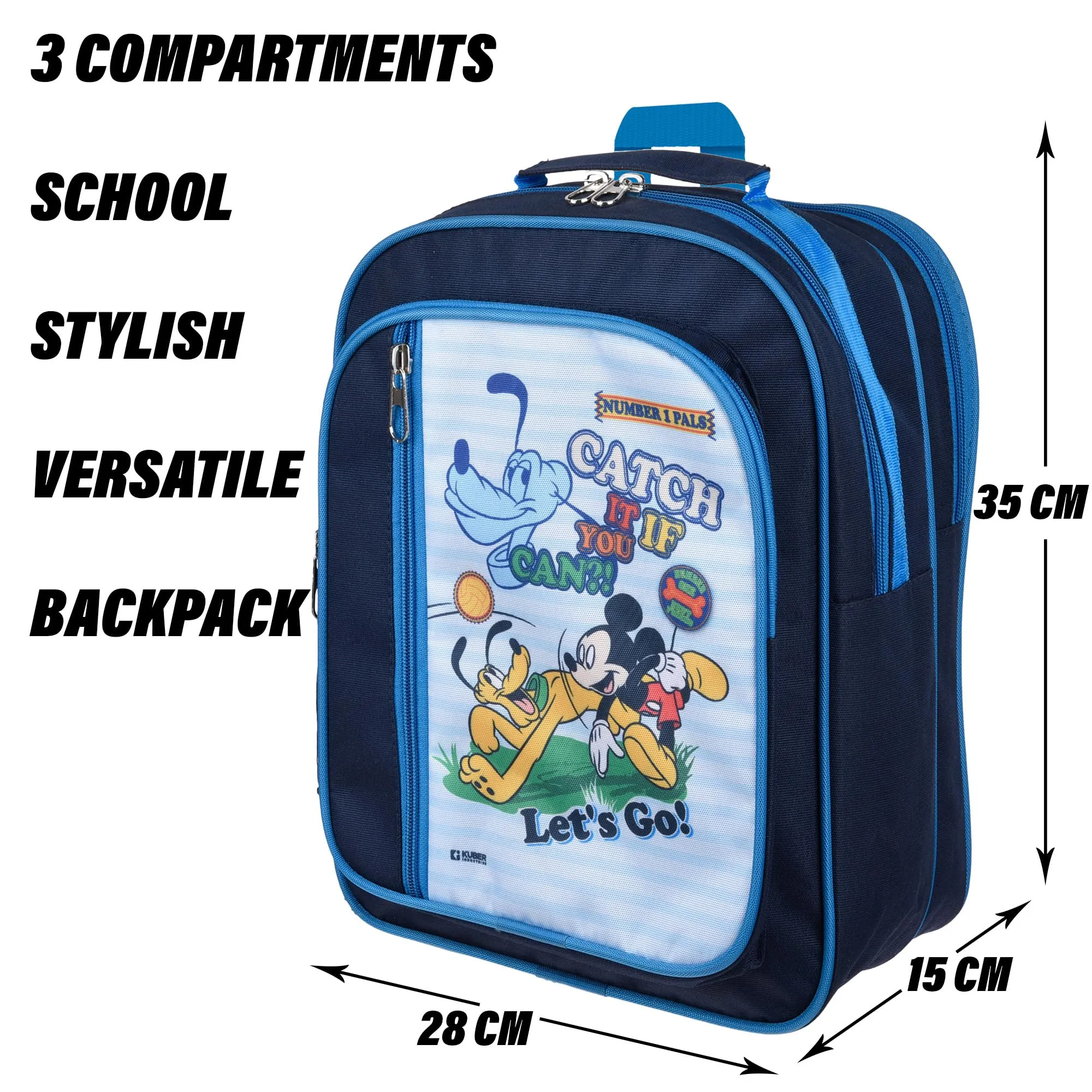 Kuber Industries Disney Mickey Catch It School Bag | Kids School Bags | Student Bookbag | School Bag for Girls & Boys | School Backpack for Kids | 4 Compartments School Bag | Navy Blue