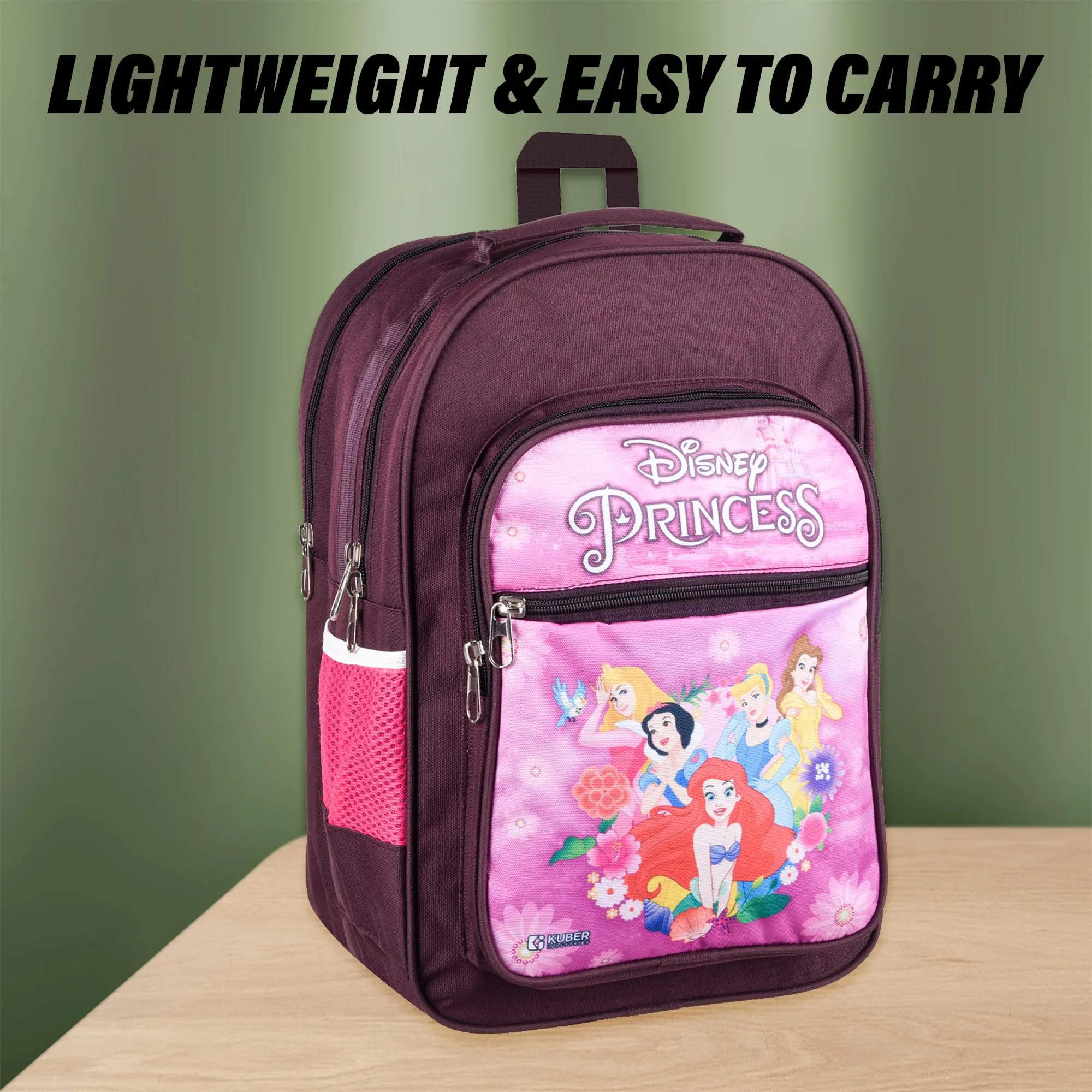 Kuber Industries Disney Princess School Bags | Kids School Bags | Student Bookbag | Travel Backpack | School Bag for Girls & Boys | School Bag with 4 Compartments | Wine