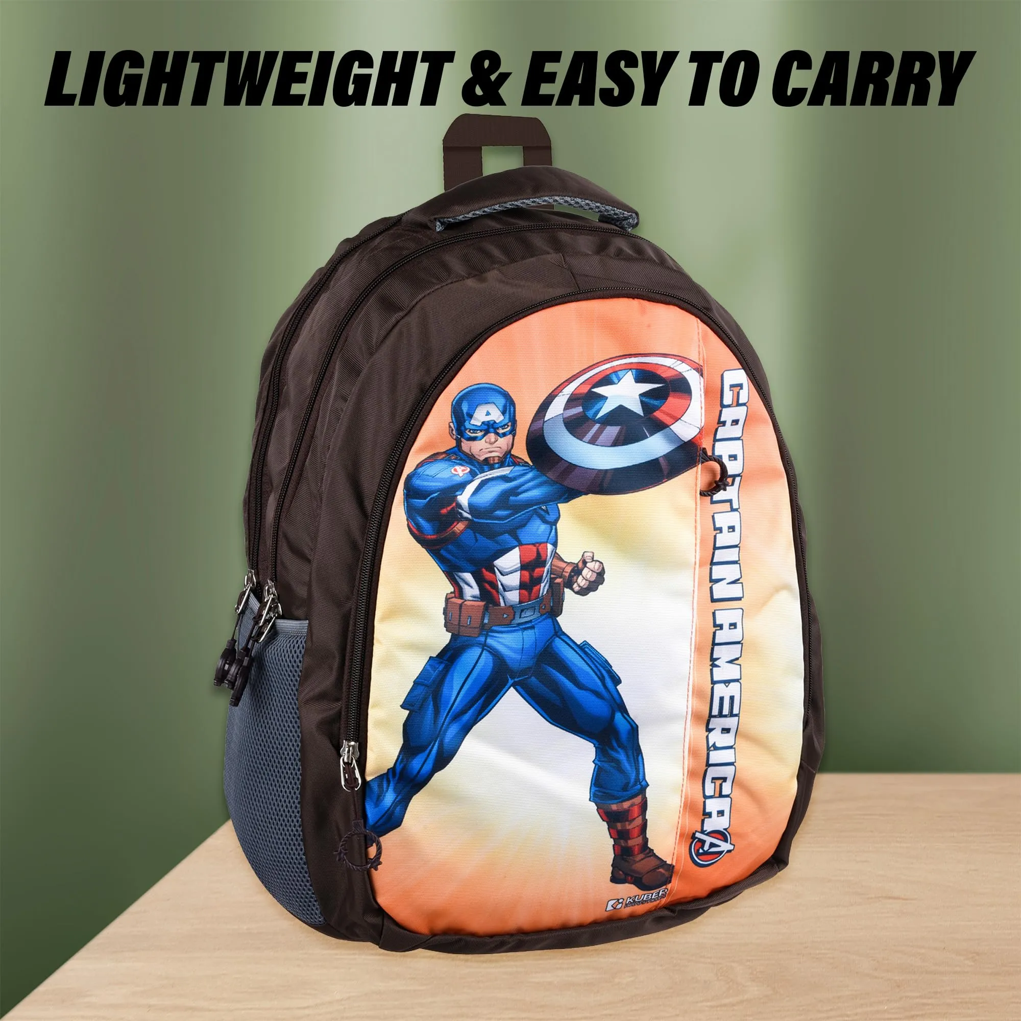 Kuber Industries Marvel Captain America School Bags | Kids School Bags | Collage Bookbag | Travel Backpack | School Bag for Girls & Boys | School Bag with 5 Compartments | Include Bag Cover | Brown