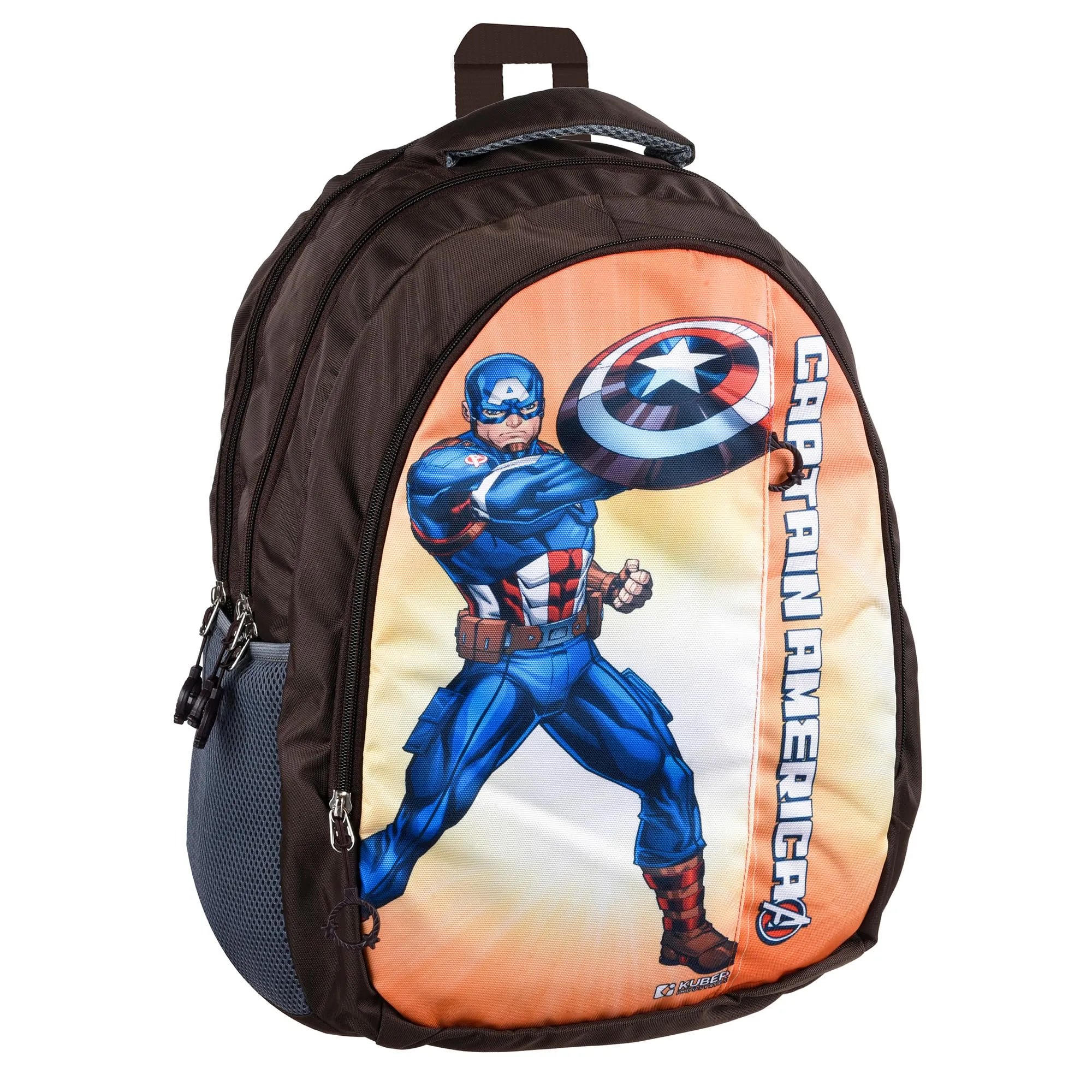 Kuber Industries Marvel Captain America School Bags | Kids School Bags | Collage Bookbag | Travel Backpack | School Bag for Girls & Boys | School Bag with 5 Compartments | Include Bag Cover | Brown