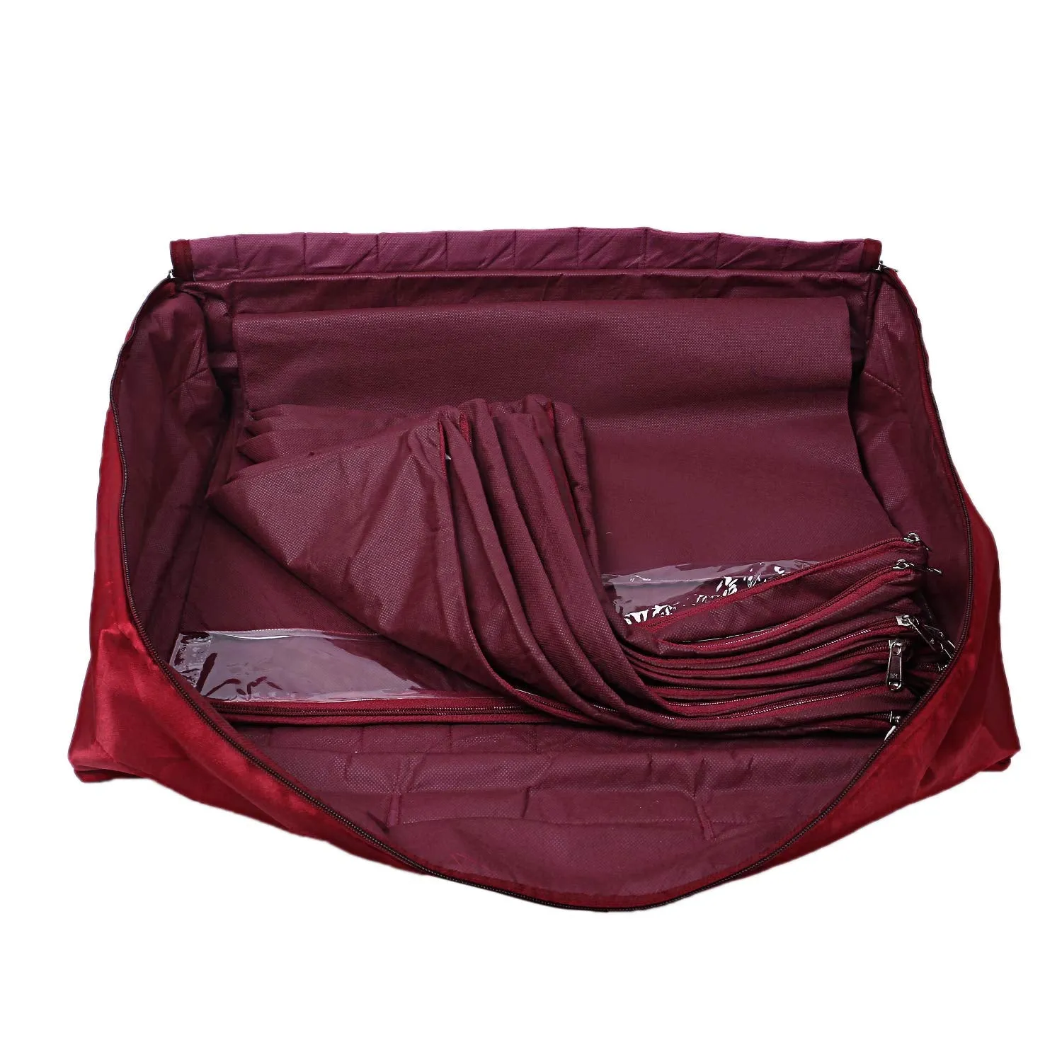 Kuber Industries Satin Bow Design 12 Flap Saree Cover Bag (Maroon)-CTKTC21188