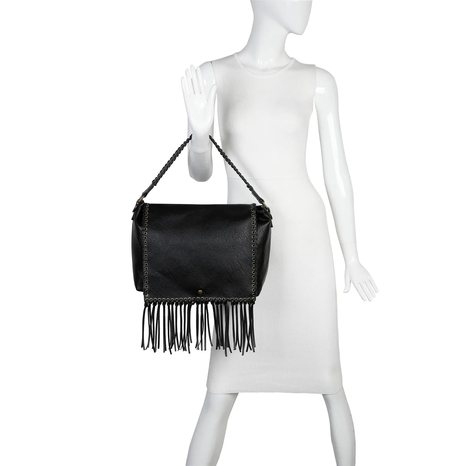 Lacey Fringe Messenger - Black