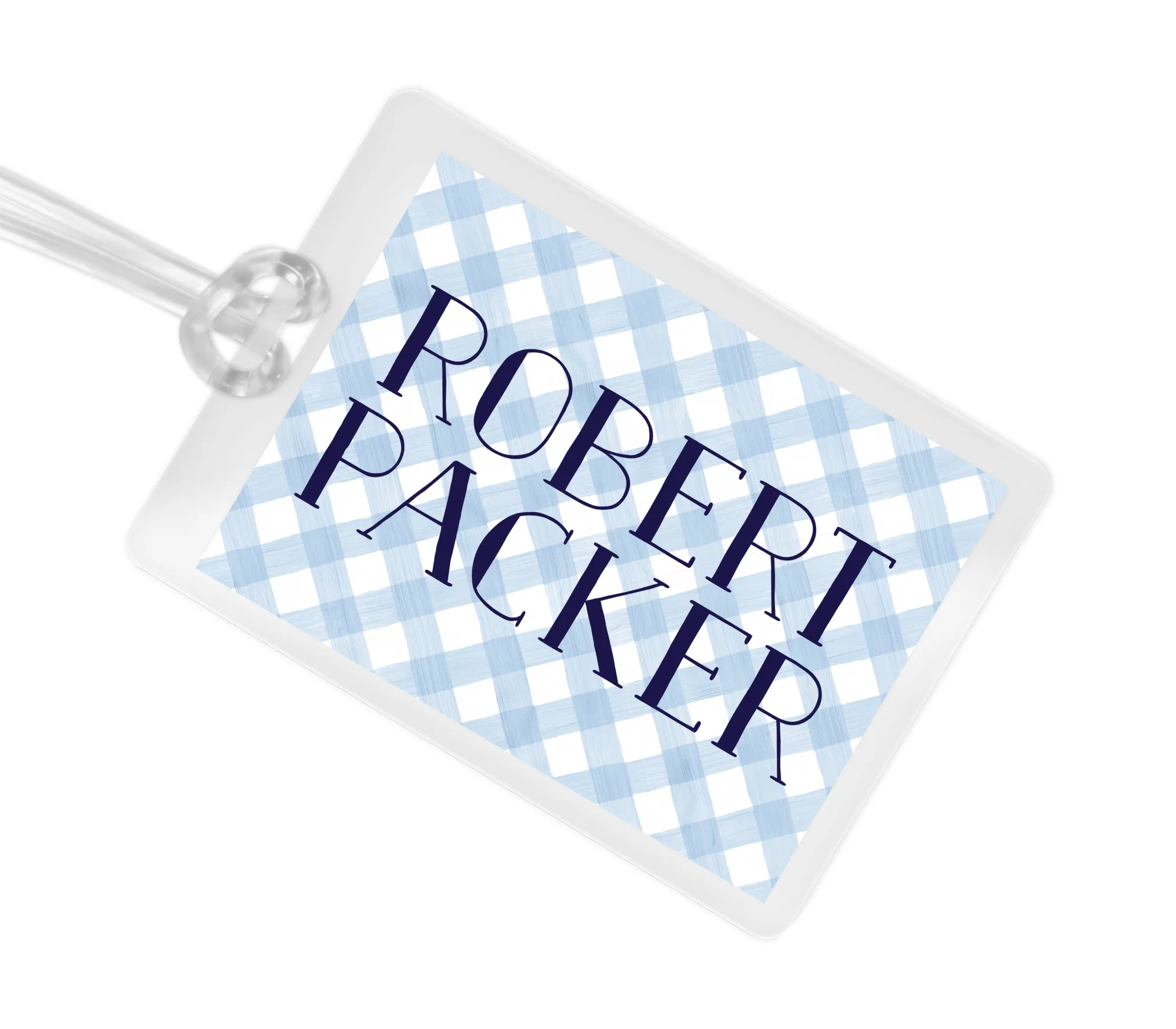 Laminated Bag Tag - Blue Gingham