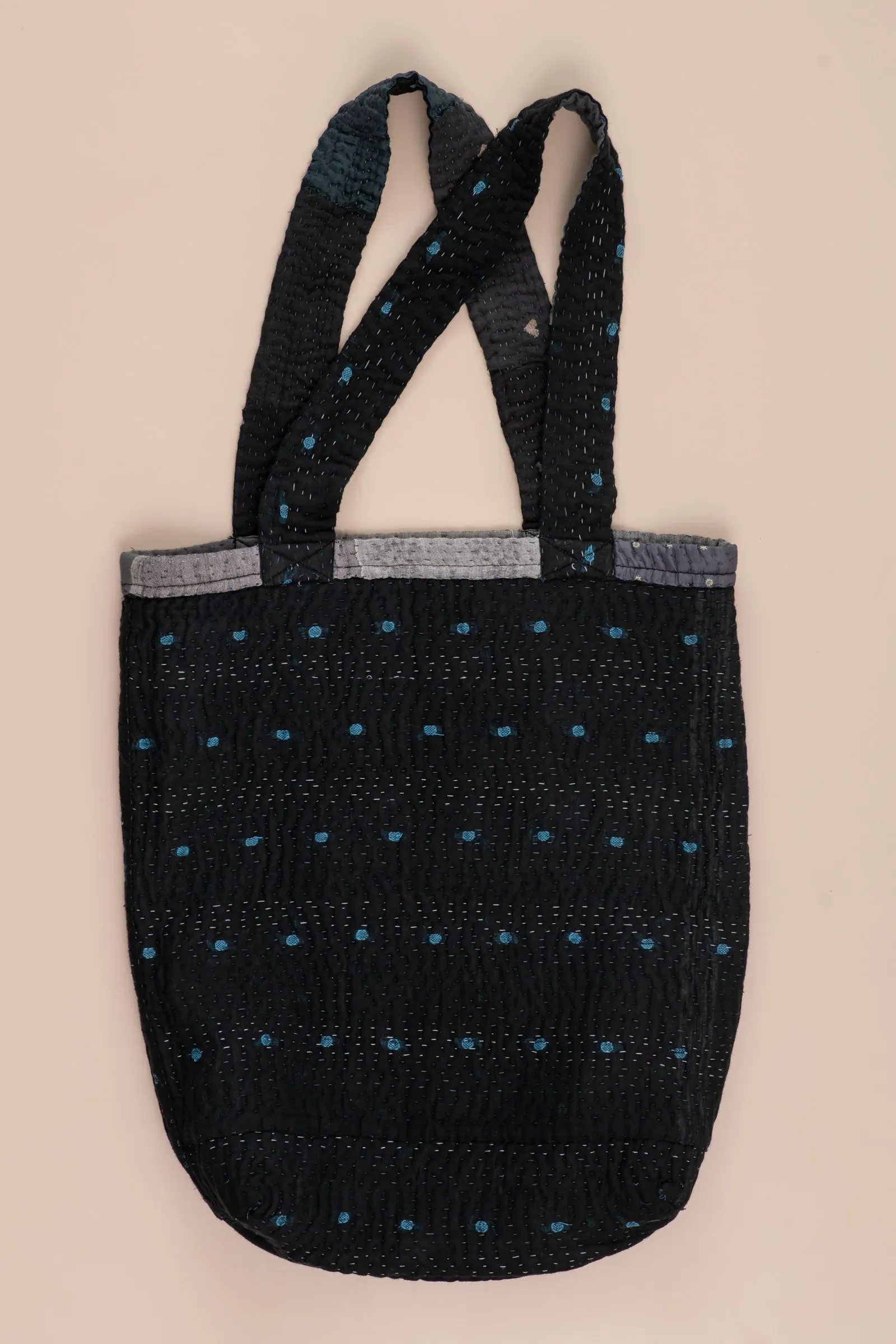 Landscape Handmade Vintage Kantha Tote Bag -Black -