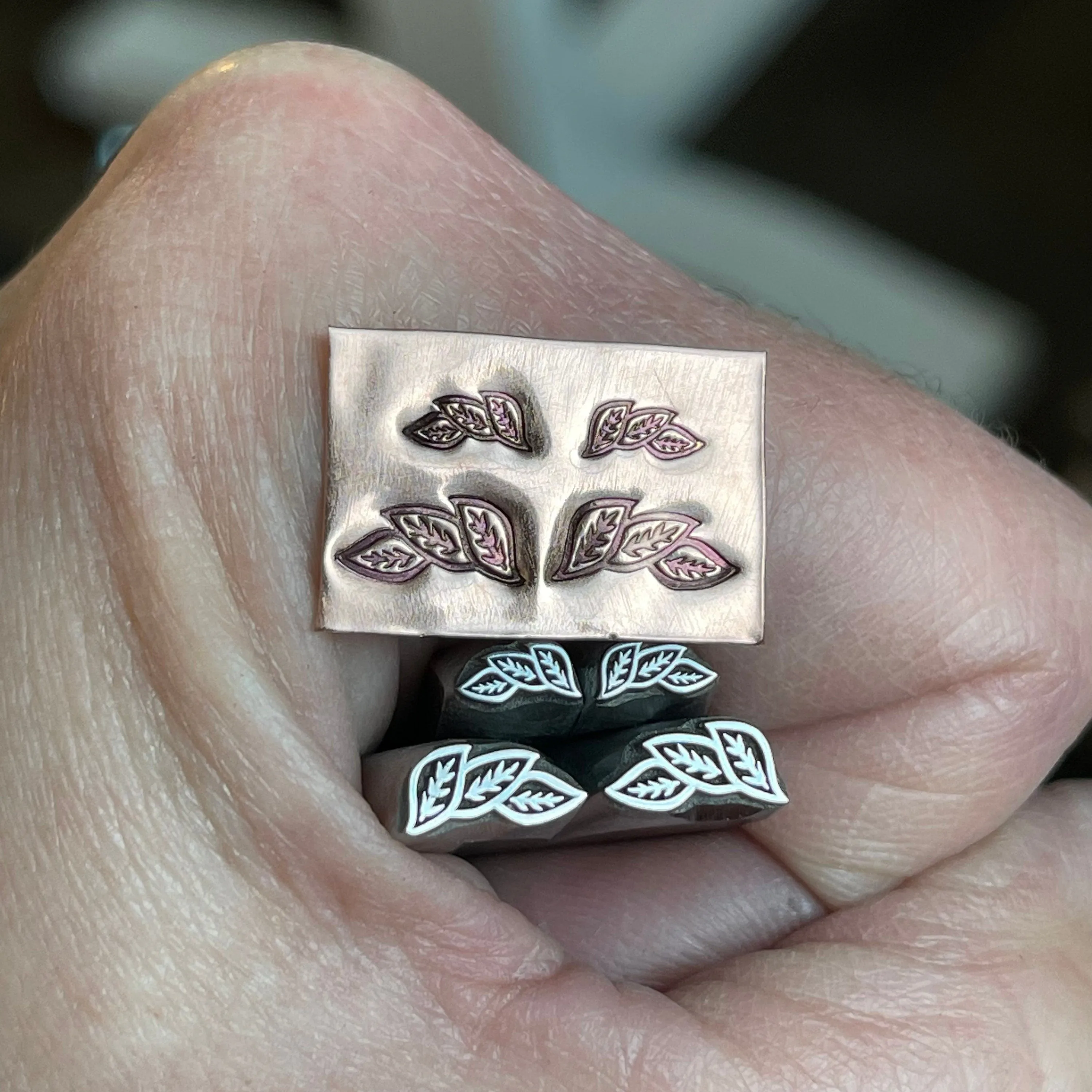 Leaf Trio! Two Sizes. Now with thicker lines! Metal Hand Stamp.