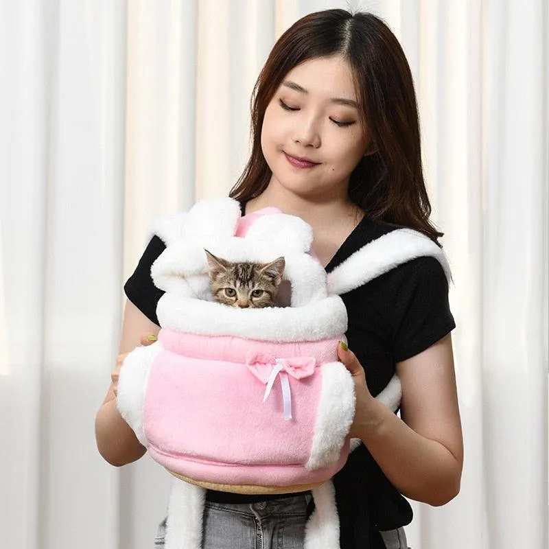 Lovely Pet Carrying Dog Cat Carrier Backpack Warn Plush Travel Bag Chest Pack Breathable Cat Upgrade Transport Backpack ZH847