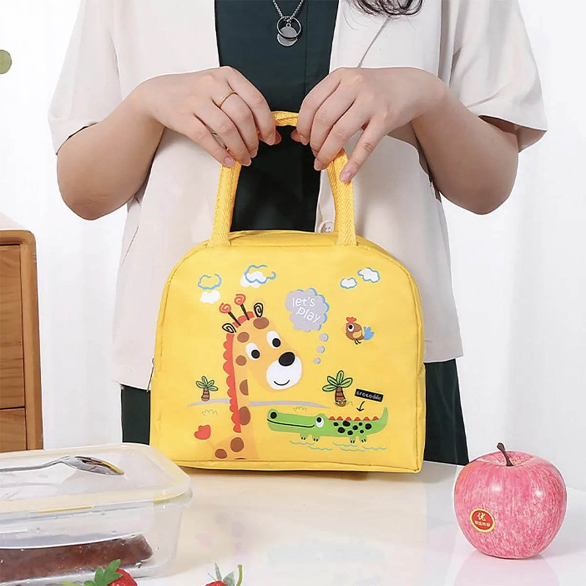 Lunch Box Insulated Bag Soft Leakproof Lunch Bag for Kids Men Women, Durable Thermal Lunch Pail for School Work Office | Fit 6 Cans-Green Dino