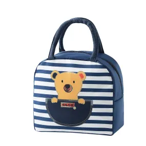 Lunch Box Insulated Bag Soft Leakproof Lunch Bag for Kids Men Women, Durable Thermal Lunch Pail for School Work Office | Fit 6 Cans-Navy Blue Bear