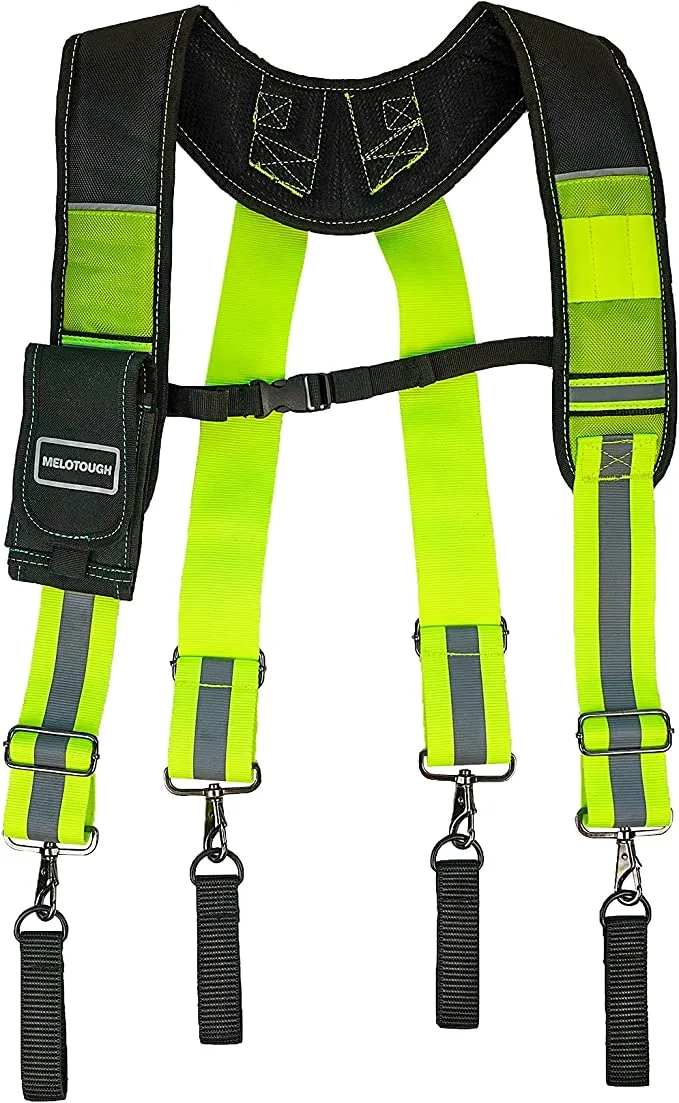 MELOTOUGH Tool Belt Suspenders SW201B - For the Curvy Girl with Large Moveable Phone Holder, Pencil Holder, Adjustable Size Padded Suspenders - fits 32-44" pants