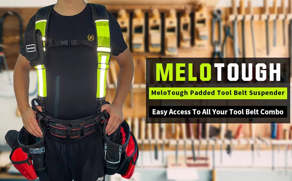 MELOTOUGH Tool Belt Suspenders SW201B - For the Curvy Girl with Large Moveable Phone Holder, Pencil Holder, Adjustable Size Padded Suspenders - fits 32-44" pants