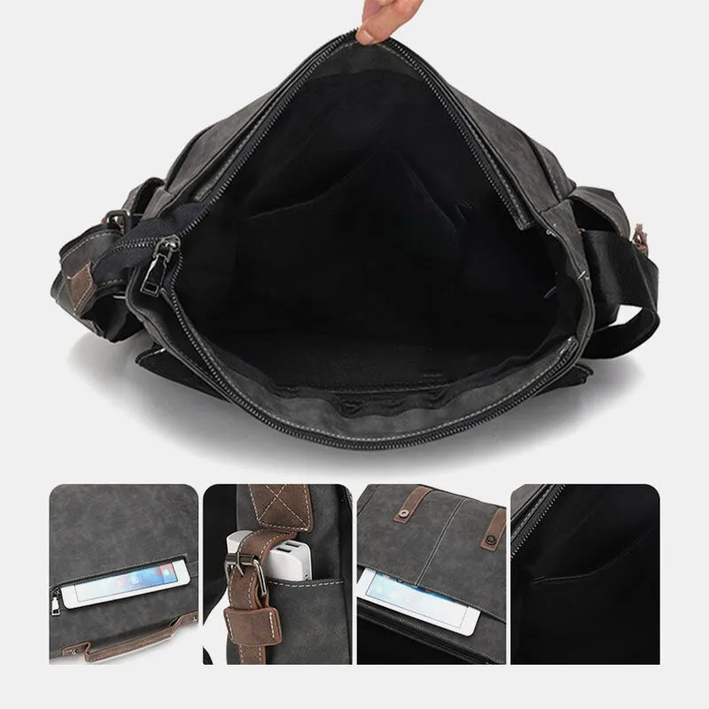 Men PU Leather Flap-Over Large Capacity Crossbody Bags Casual Fashion Multi-pocket Messenger Bag Handbag Shoulder