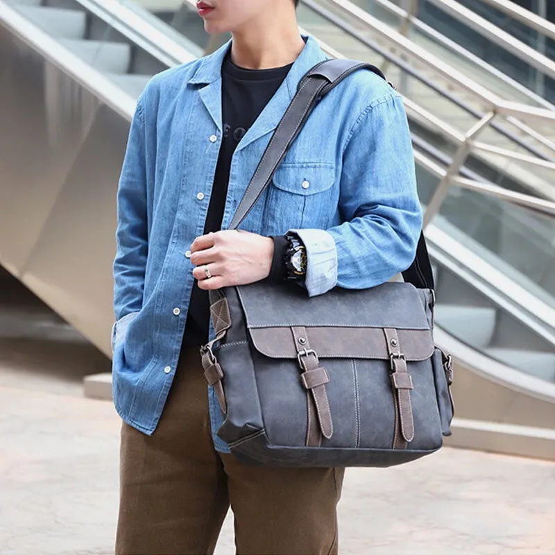 Men PU Leather Flap-Over Large Capacity Crossbody Bags Casual Fashion Multi-pocket Messenger Bag Handbag Shoulder