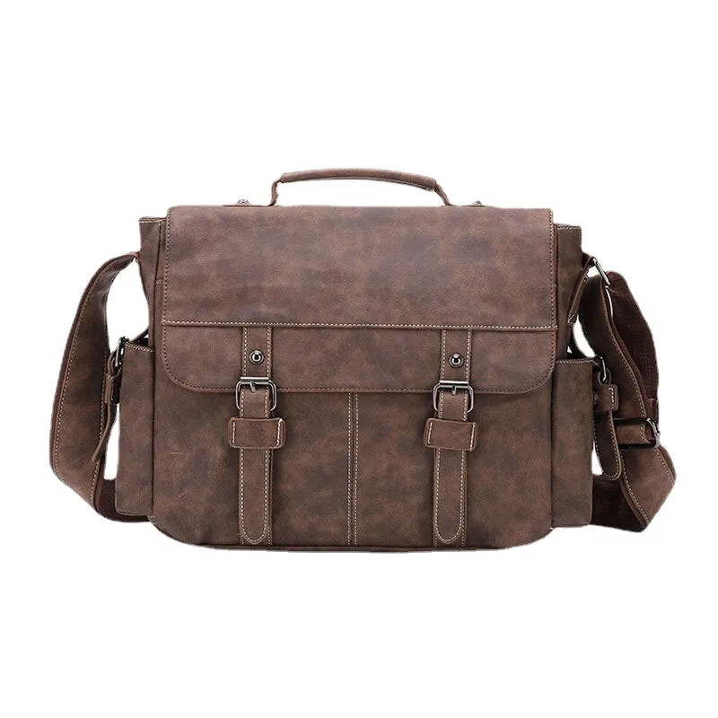 Men PU Leather Flap-Over Large Capacity Crossbody Bags Casual Fashion Multi-pocket Messenger Bag Handbag Shoulder