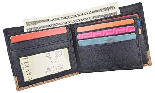 Men's Center Flap Double ID Bifold Premium Leather Wallet 402052