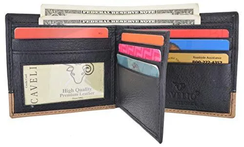 Men's Center Flap Double ID Bifold Premium Leather Wallet 402052