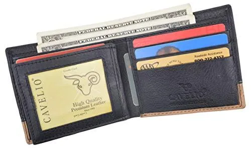 Men's Center Flap Double ID Bifold Premium Leather Wallet 402052