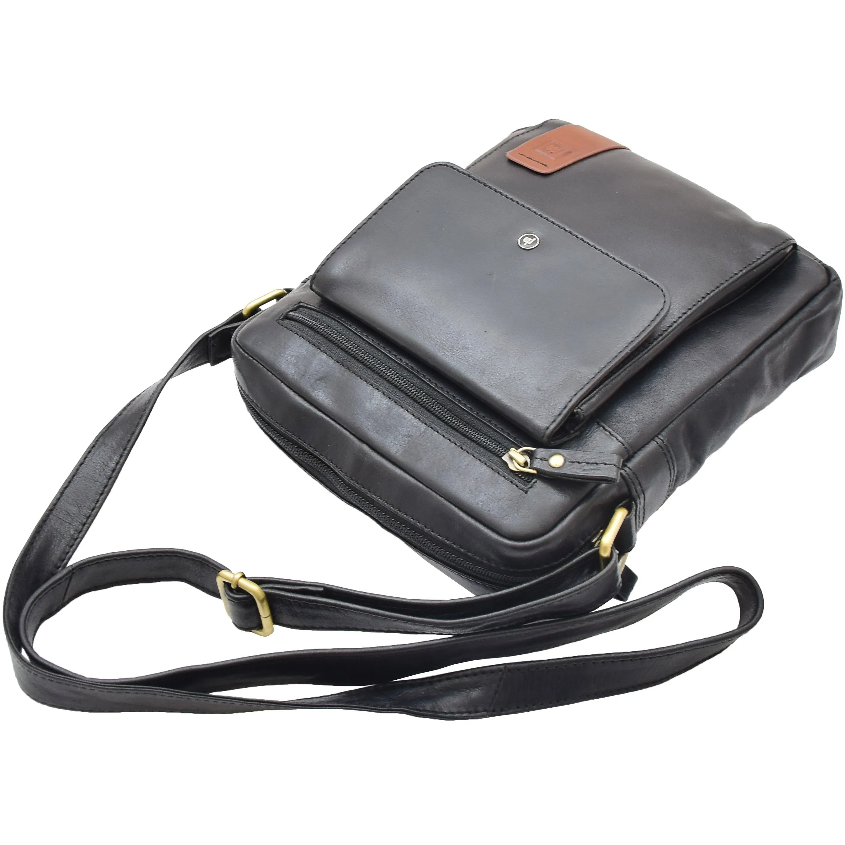 Mens Everyday Casual Leather Cross Body Travel Organiser Bag Vila Rica Black