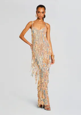 Mevia Sequin Fringe Crochet Dress