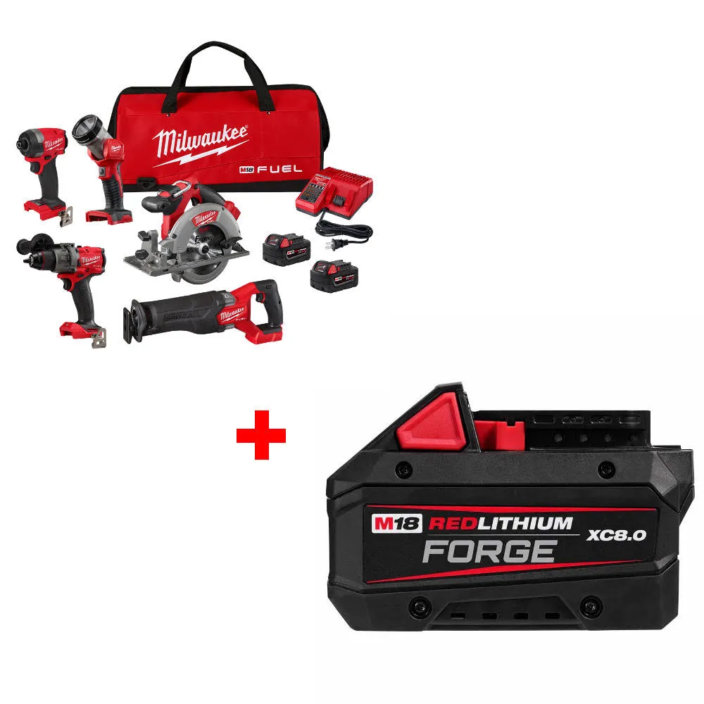 Milwaukee 3697-25 M18 FUEL 5-Tool Combo Kit W/ FREE 48-11-1881 M18 Battery Pack