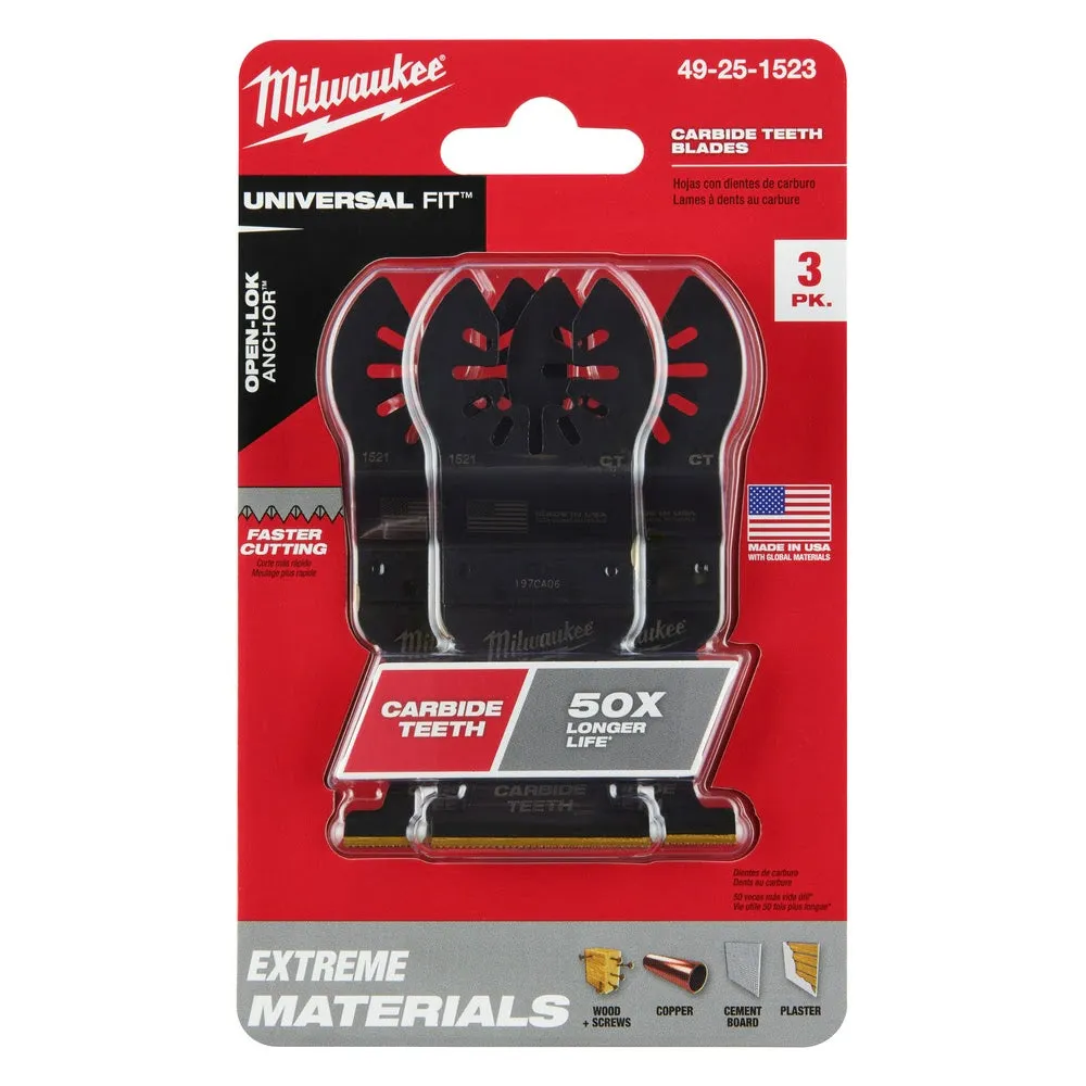 Milwaukee  49-25-1523 Milwaukee® OPEN-LOK™ 1-3/8" TITANIUM ENHANCED CARBIDE TEETH MULTI-MATERIAL BLADE 3PK