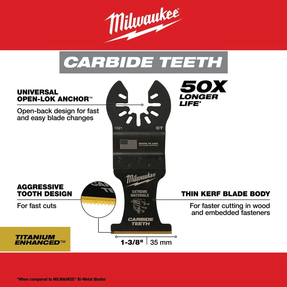 Milwaukee  49-25-1523 Milwaukee® OPEN-LOK™ 1-3/8" TITANIUM ENHANCED CARBIDE TEETH MULTI-MATERIAL BLADE 3PK