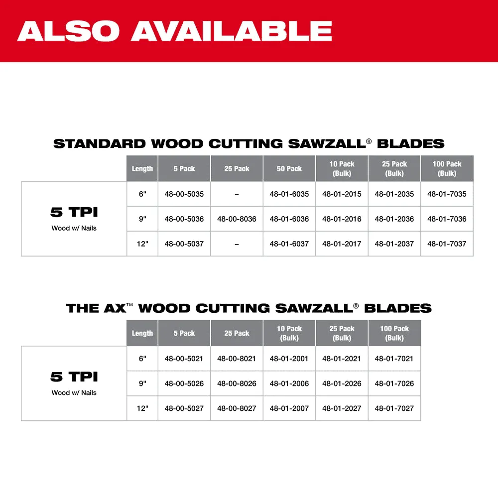 Milwaukee 6" 5-TPI Sawzall‚® Wood Cutting Blades - 50/Pack