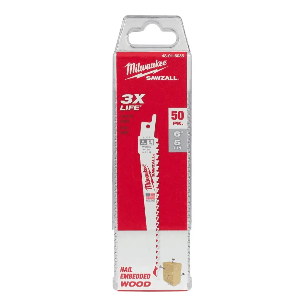 Milwaukee 6" 5-TPI Sawzall‚® Wood Cutting Blades - 50/Pack