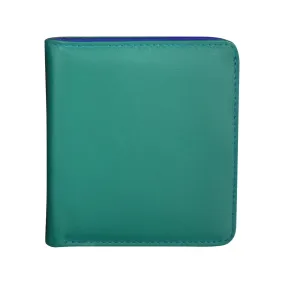 Mini Bifold Rfid Wallet - Leather - two tone - Aqua /Cobalt