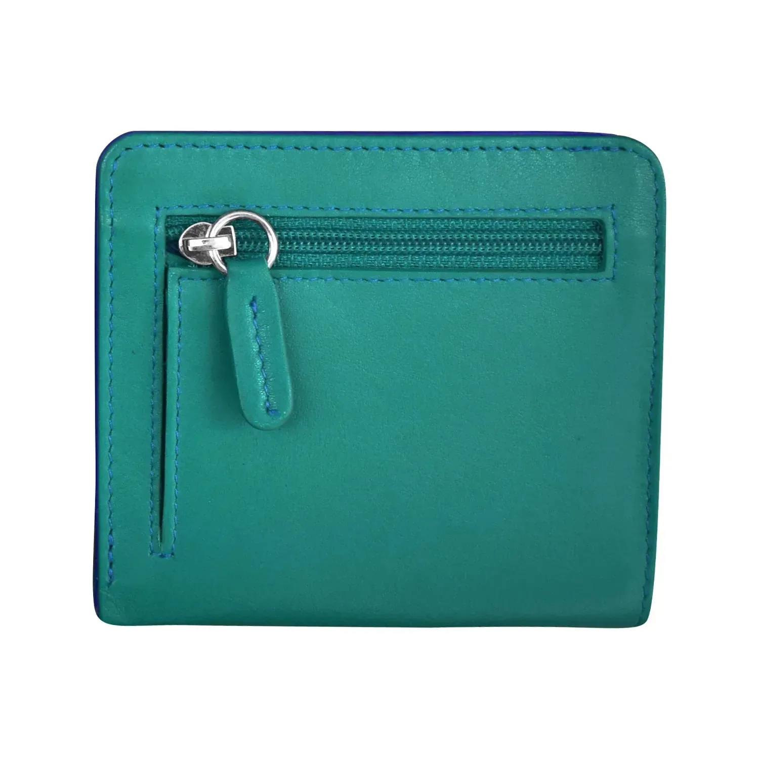 Mini Bifold Rfid Wallet - Leather - two tone - Aqua /Cobalt