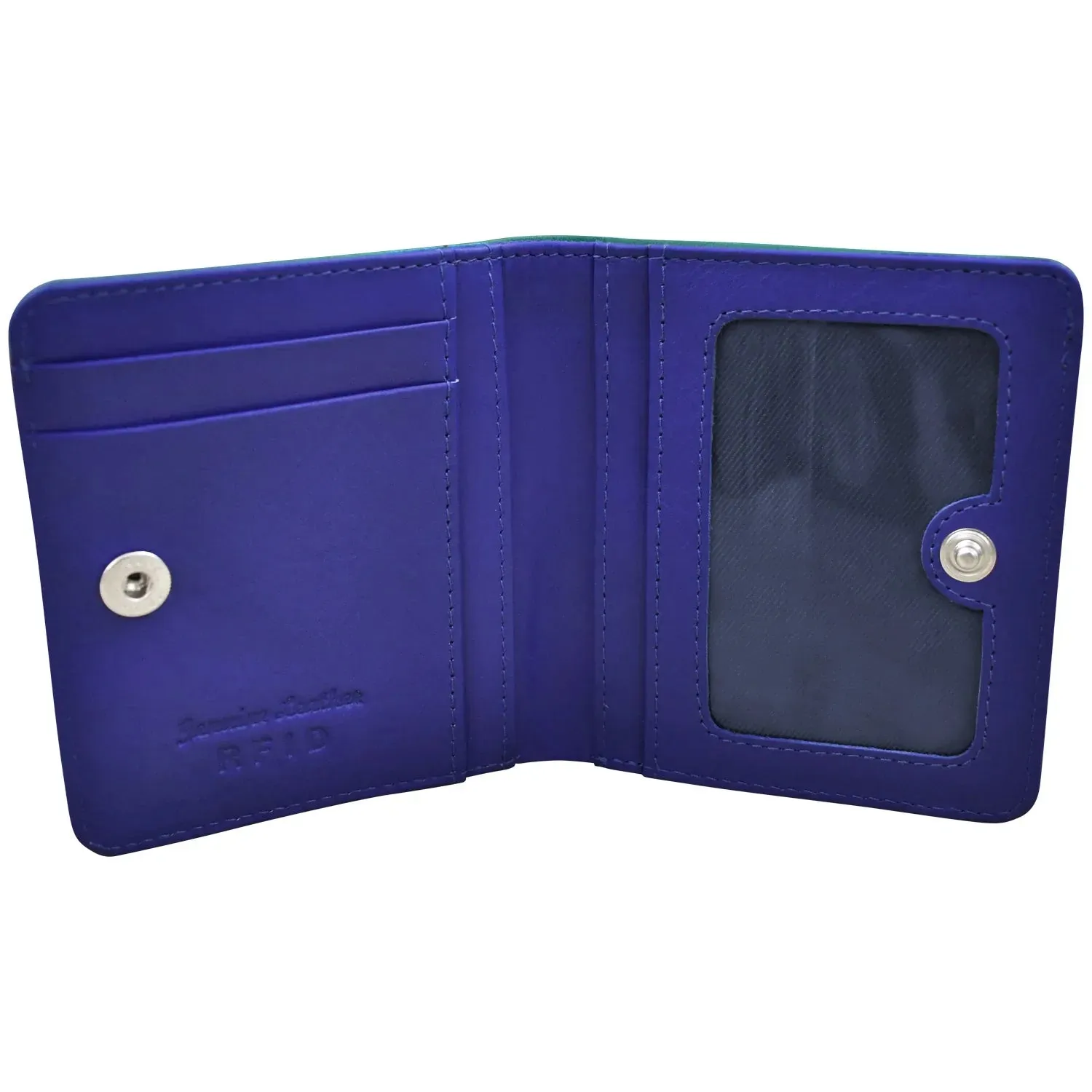 Mini Bifold Rfid Wallet - Leather - two tone - Aqua /Cobalt