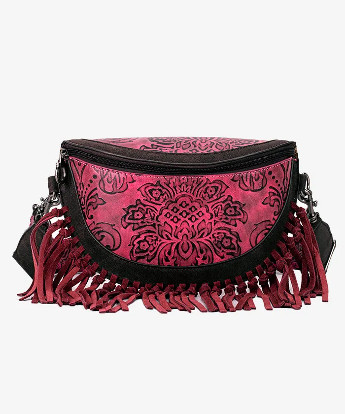 Montana West Floral Embossed Fringe Fanny Pack