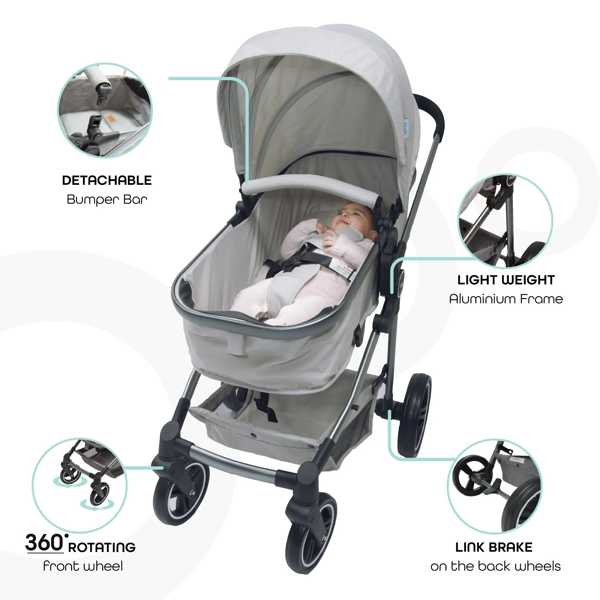 Moon - Pro - 2 In 1 Stroller (Grey)