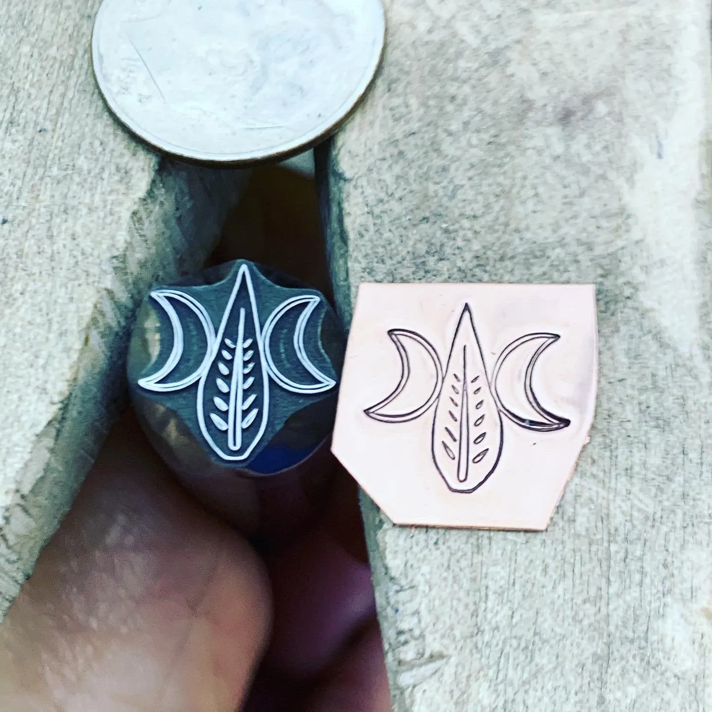 Moony Leaf! Two Sizes. Metal Hand Stamp.