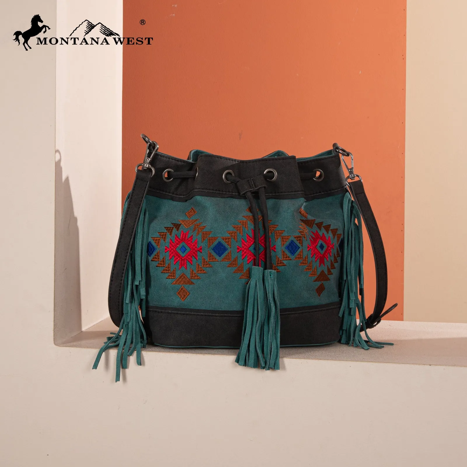 MW1312-8311  Montana West Embroidered Collection Drawstring Shoulder Bag/Crossbody