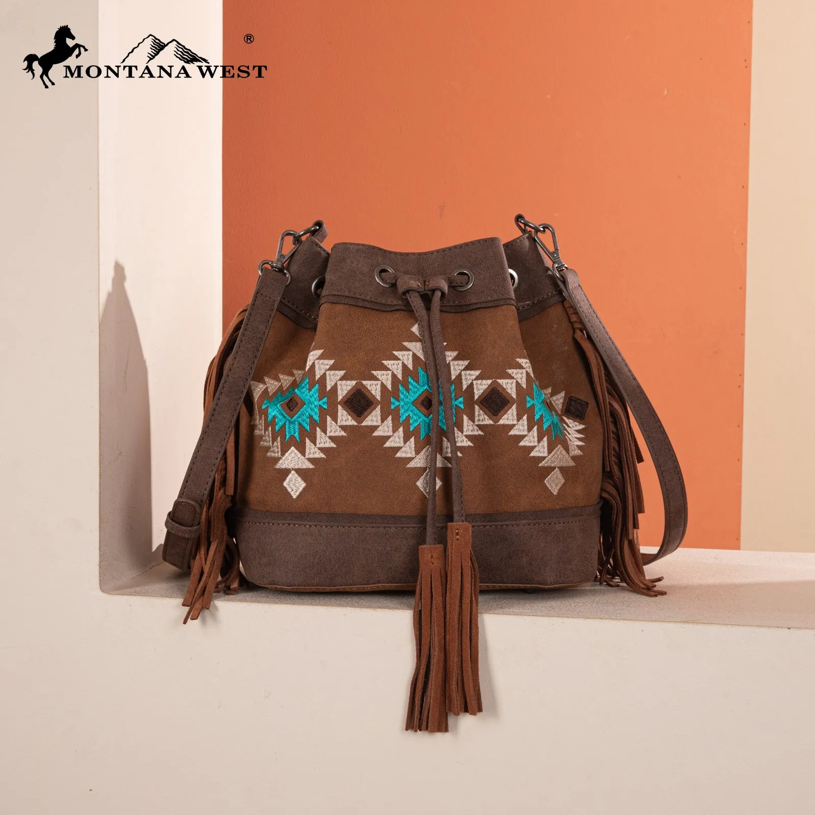 MW1312-8311  Montana West Embroidered Collection Drawstring Shoulder Bag/Crossbody