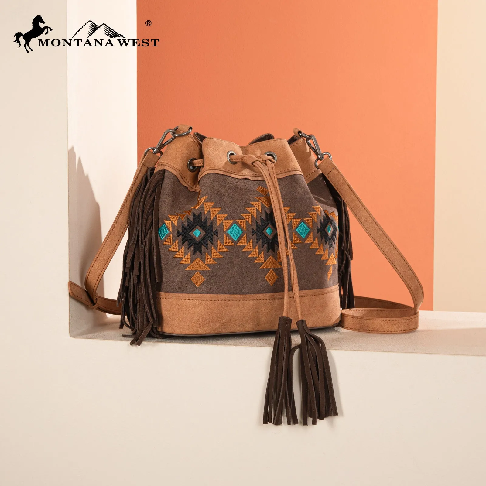 MW1312-8311  Montana West Embroidered Collection Drawstring Shoulder Bag/Crossbody