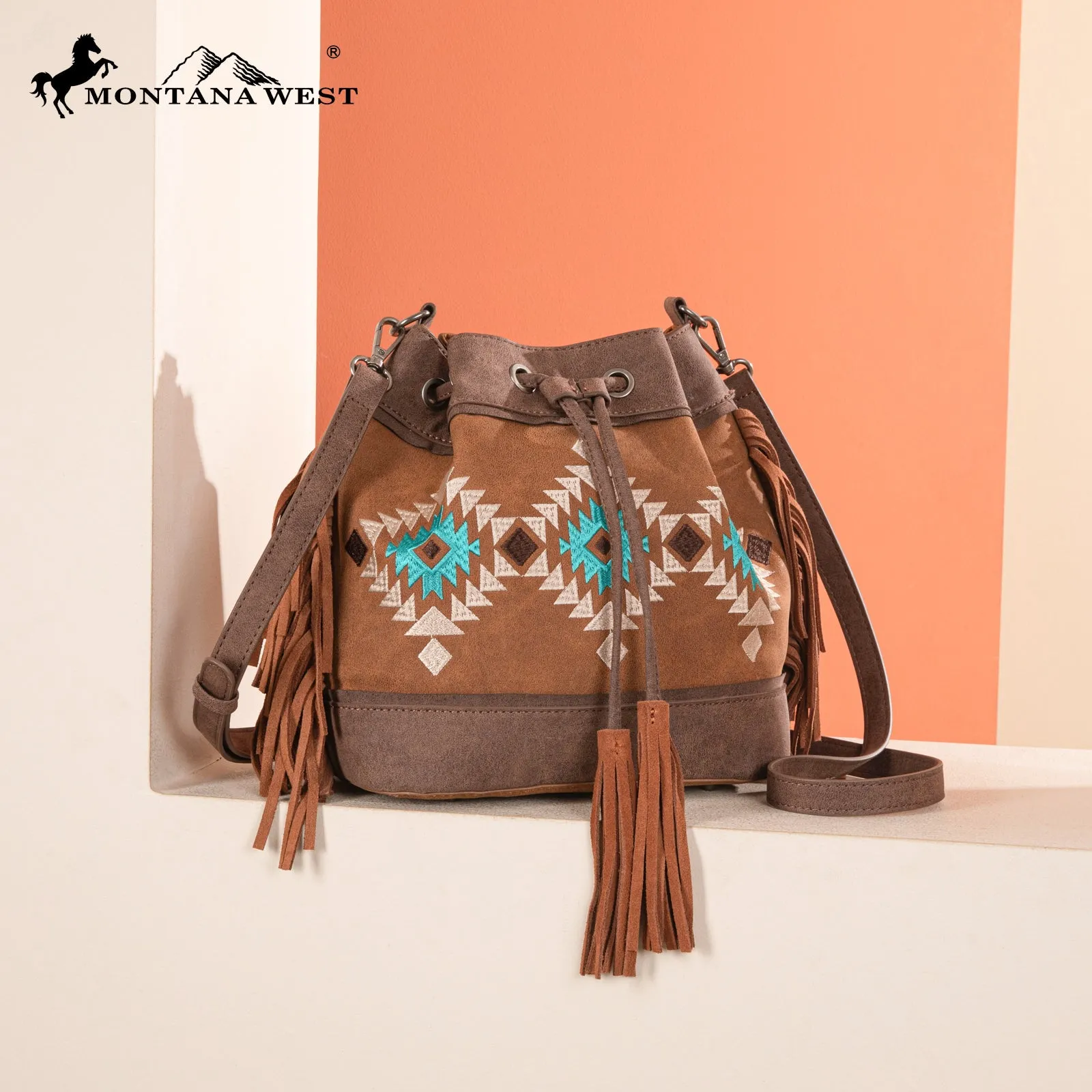 MW1312-8311  Montana West Embroidered Collection Drawstring Shoulder Bag/Crossbody