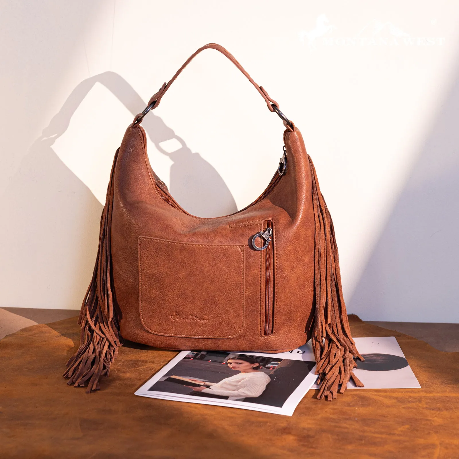 MWF1007G-9360 Montana West Fringe Collection Concealed Carry Hobo/Crossbody -Brown