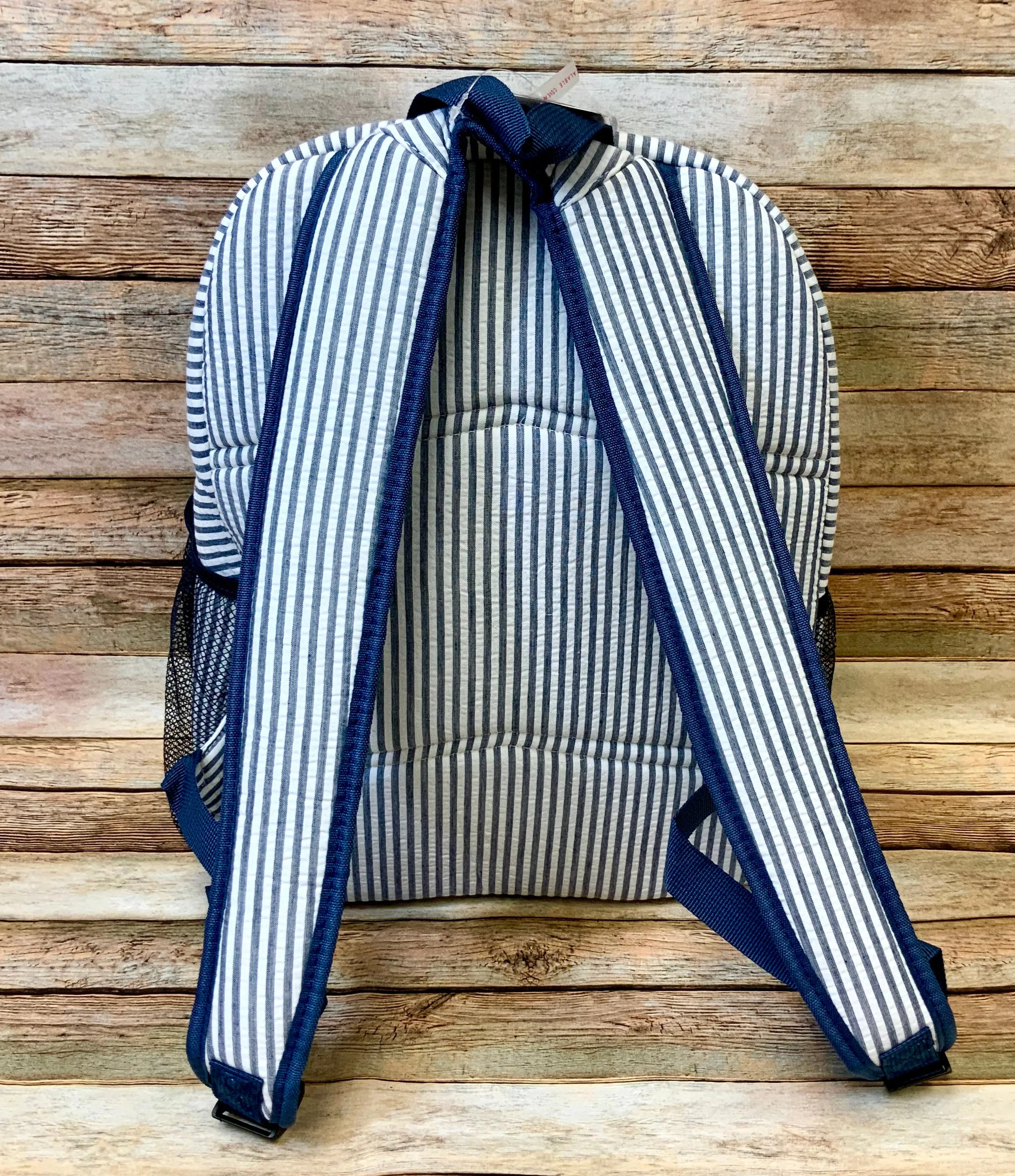 Navy and White Stripe Seersucker Back Pack and Lunch Bag