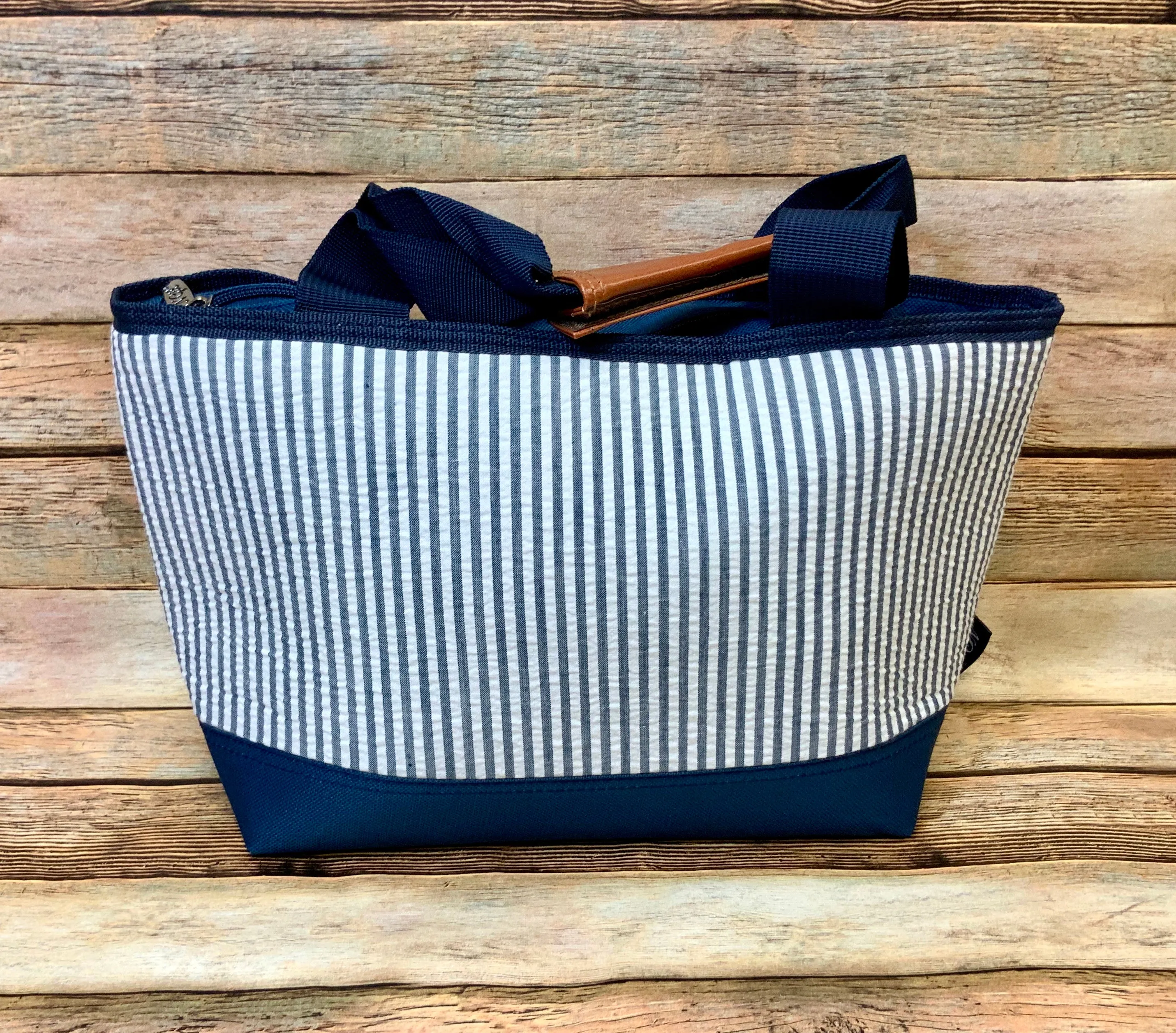 Navy and White Stripe Seersucker Back Pack and Lunch Bag